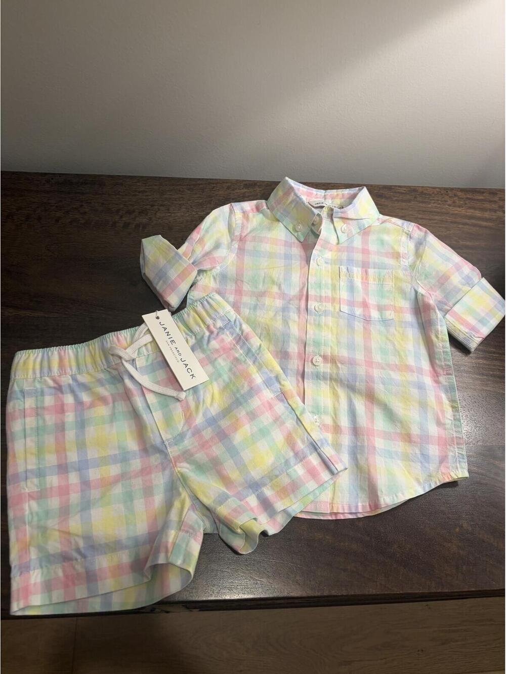 NWT Janie and Jack Plaid Shirt/Short Set 12-18M